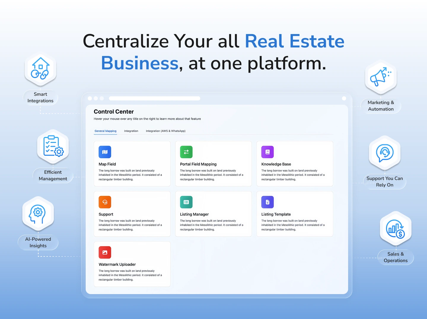 EstateXpert CRM dashboard for managing listings, inquiries, and deals